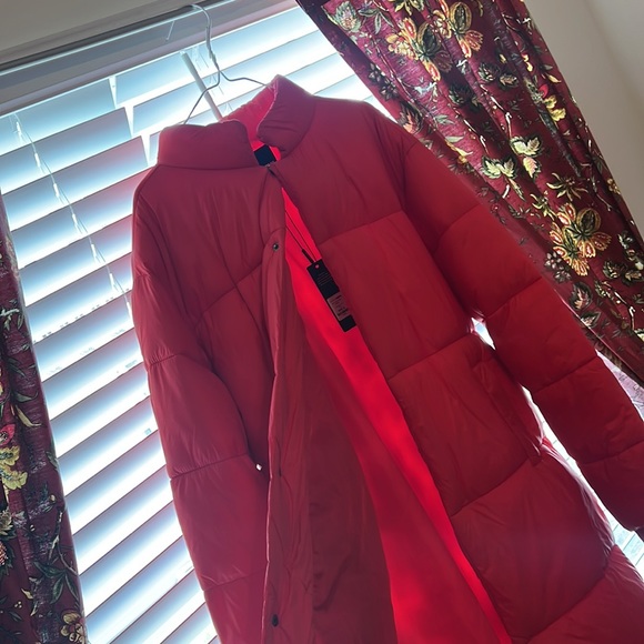 Red Long Puffer Jacket - Picture 5 of 7